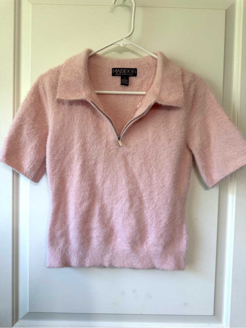 Madison Studio Pale Pink Fuzzy Half-Zip Top